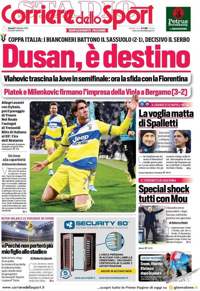 Rassegna stampa Juve: prime pagine quotidiani sportivi - 11 febbraio 2022 37 corriere dello sport 005155603