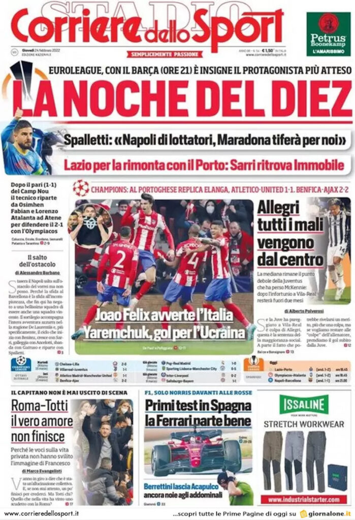 Rassegna stampa Juve: prime pagine quotidiani sportivi - 24 febbraio 2022 37 corriere dello sport 005351163