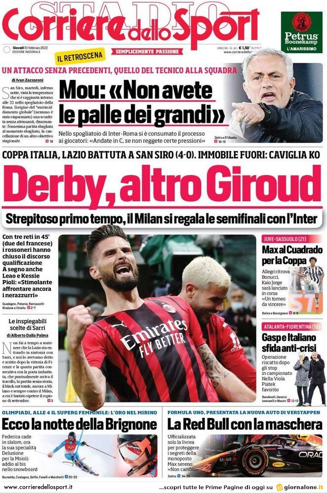 Rassegna stampa Juve: prime pagine quotidiani sportivi - 10 febbraio 2022 37 corriere dello sport 10 febbraio 2022