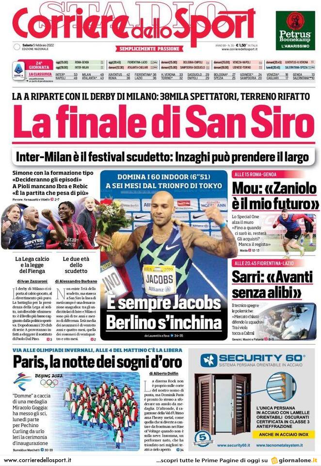 Rassegna stampa Juve: prime pagine quotidiani sportivi - 5 febbraio 2022 38 corriere dello sport 5 febbraio 2022