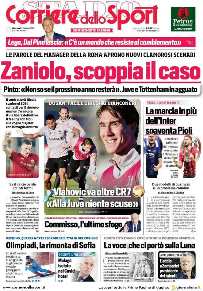 Rassegna stampa Juve: prime pagine quotidiani sportivi - 2 febbraio 2022 39 corriere
