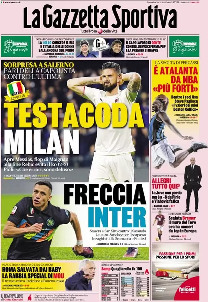 Rassegna stampa Juve: prime pagine quotidiani sportivi - 20 febbraio 2022 39 la gazzetta dello sport 005344771