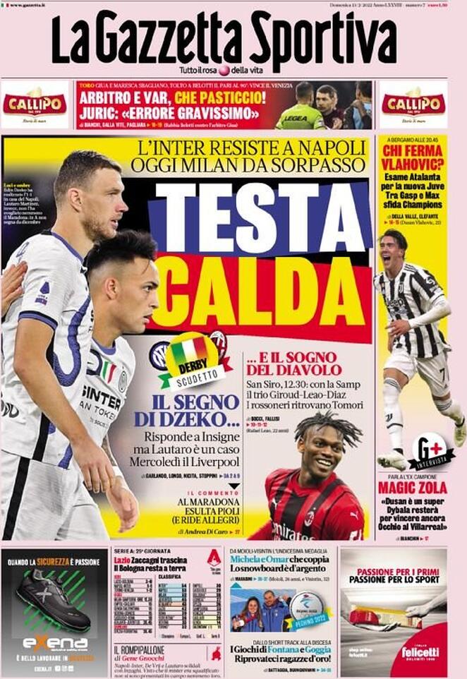 Rassegna stampa Juve: prime pagine quotidiani sportivi - 13 febbraio 2022 38 la gazzetta dello sport 005429935