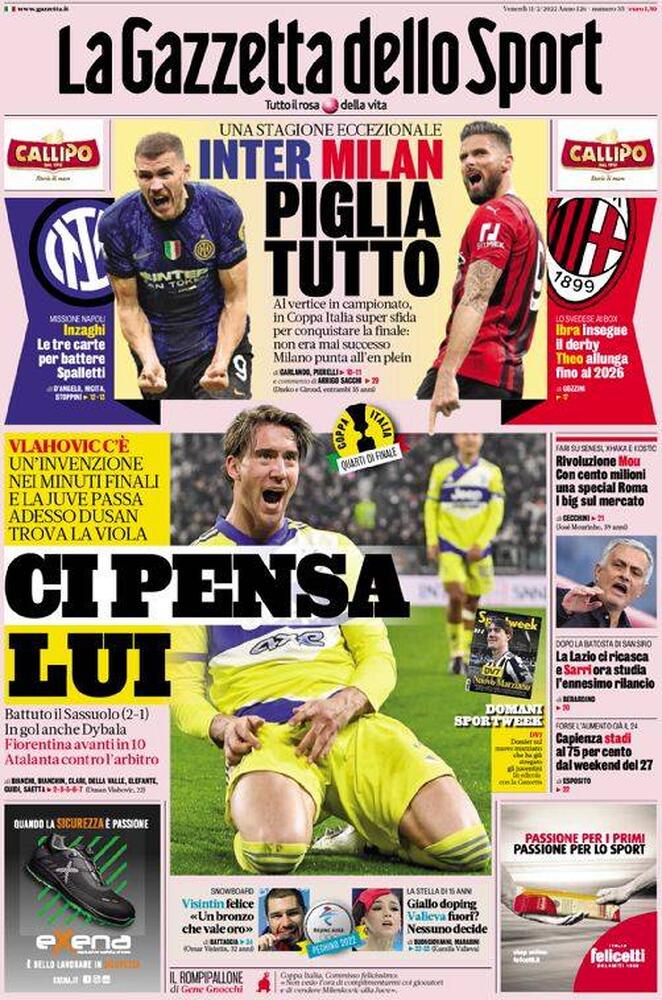 Rassegna stampa Juve: prime pagine quotidiani sportivi - 11 febbraio 2022 38 la gazzetta dello sport 005454455