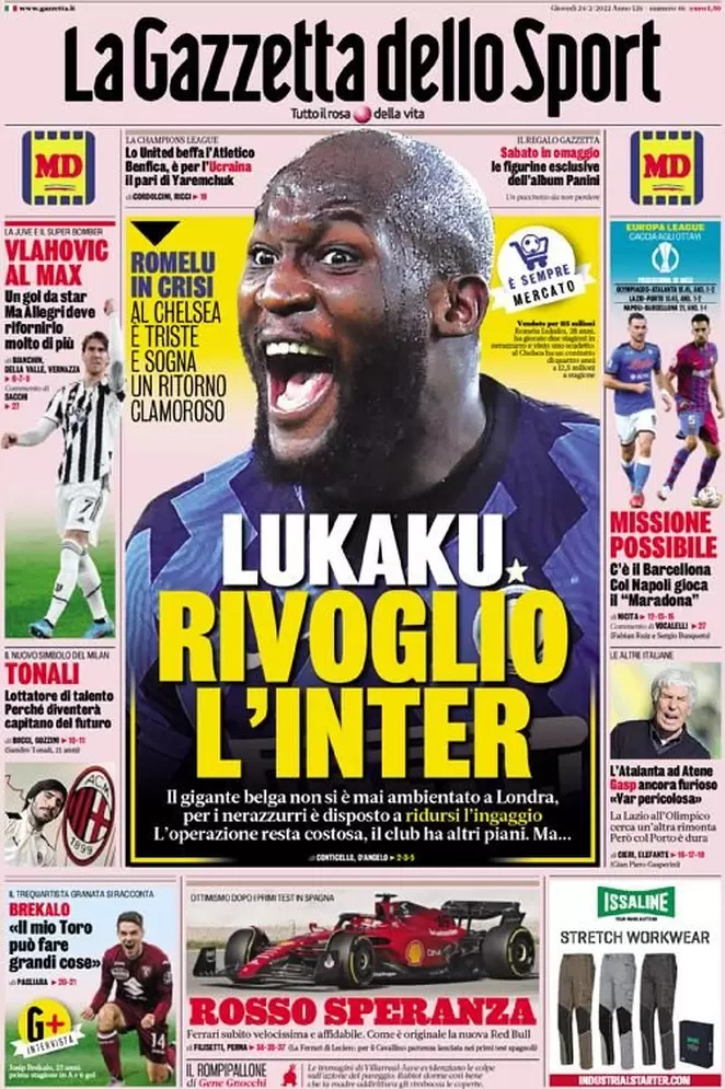 Rassegna stampa Juve: prime pagine quotidiani sportivi - 24 febbraio 2022 38 la gazzetta dello sport 005641903