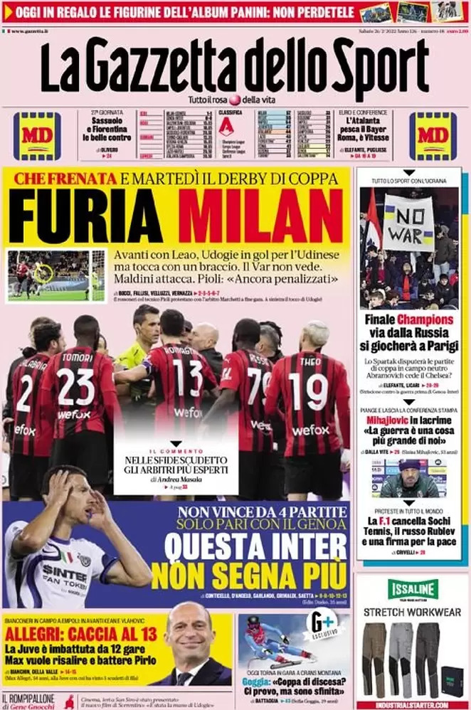 Rassegna stampa Juve: prime pagine quotidiani sportivi - 26 febbraio 2022 39 la gazzetta dello sport 005746608
