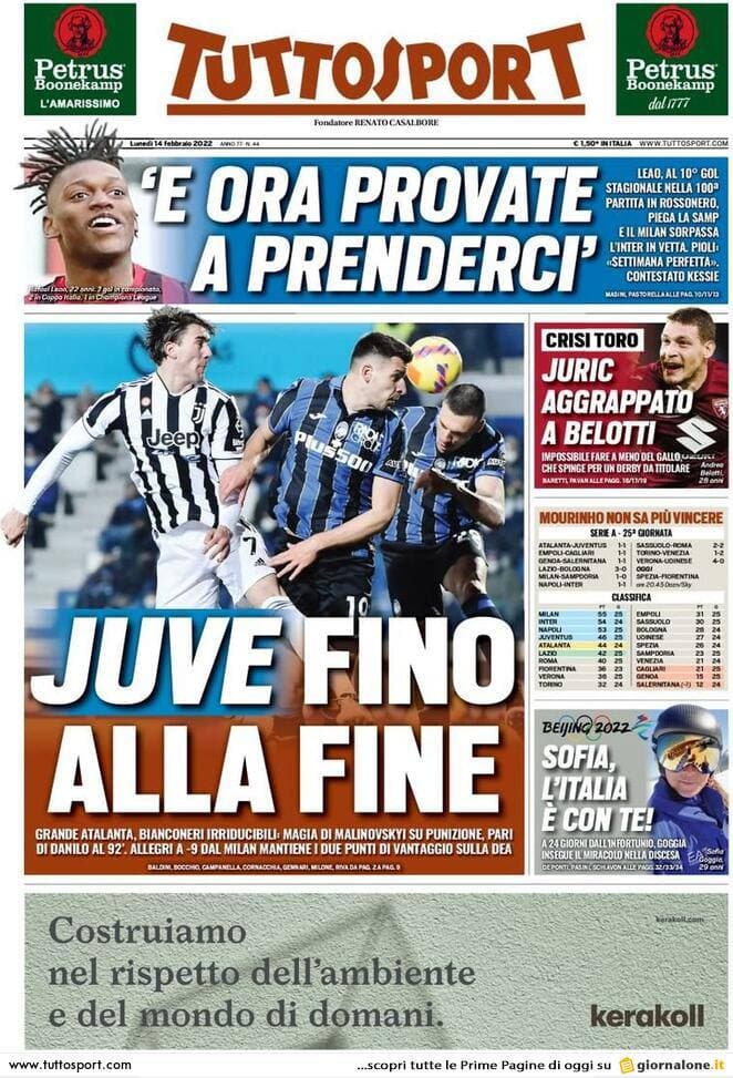 Rassegna stampa Juve: prime pagine quotidiani sportivi - 14 febbraio 2022 38 photo 2022 02 14 09 24 24