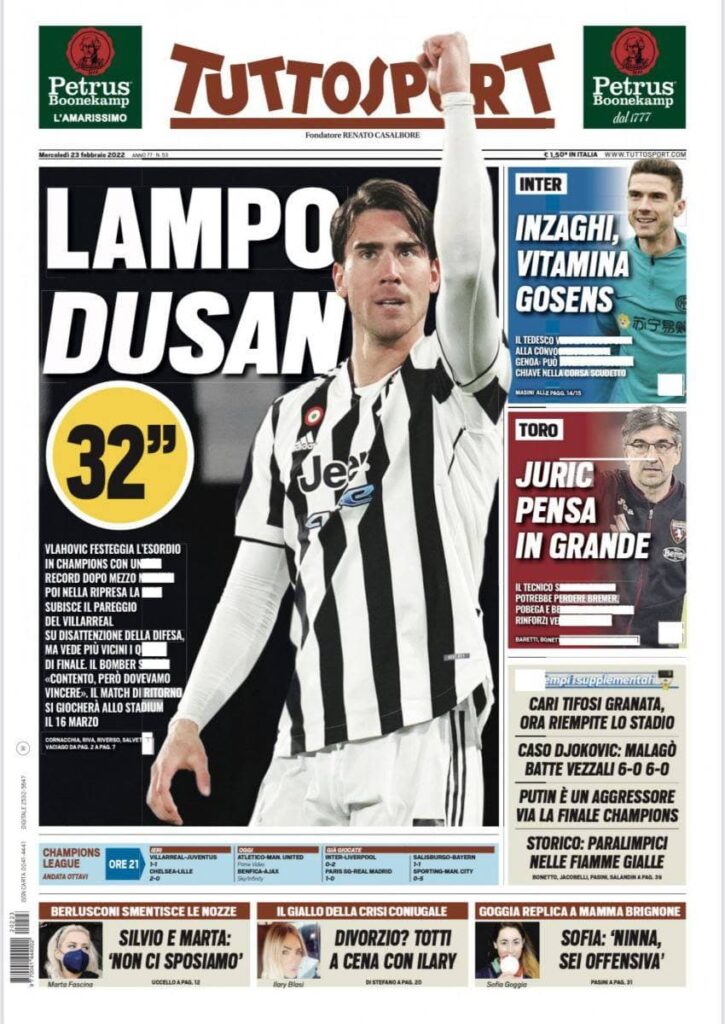 Rassegna stampa Juve: prime pagine quotidiani sportivi - 23 febbraio 2022 38 photo 2022 02 23 07 56 19
