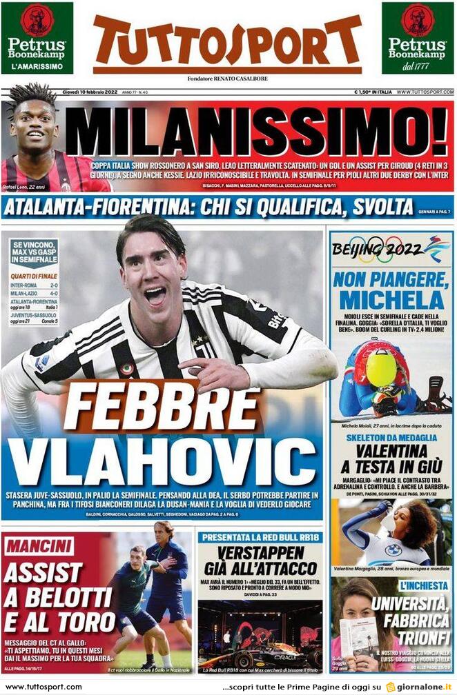 Rassegna stampa Juve: prime pagine quotidiani sportivi - 10 febbraio 2022 36 tuttospor 10 febbraio 2022