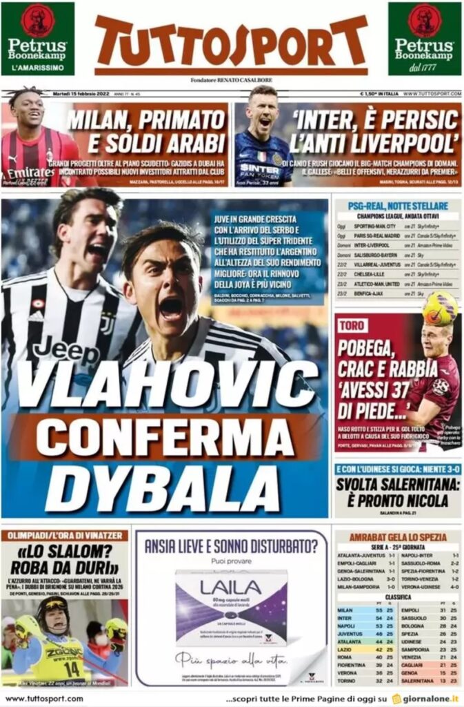 Rassegna stampa Juve: prime pagine quotidiani sportivi - 15 febbraio 2022 36 tuttosport 001420449