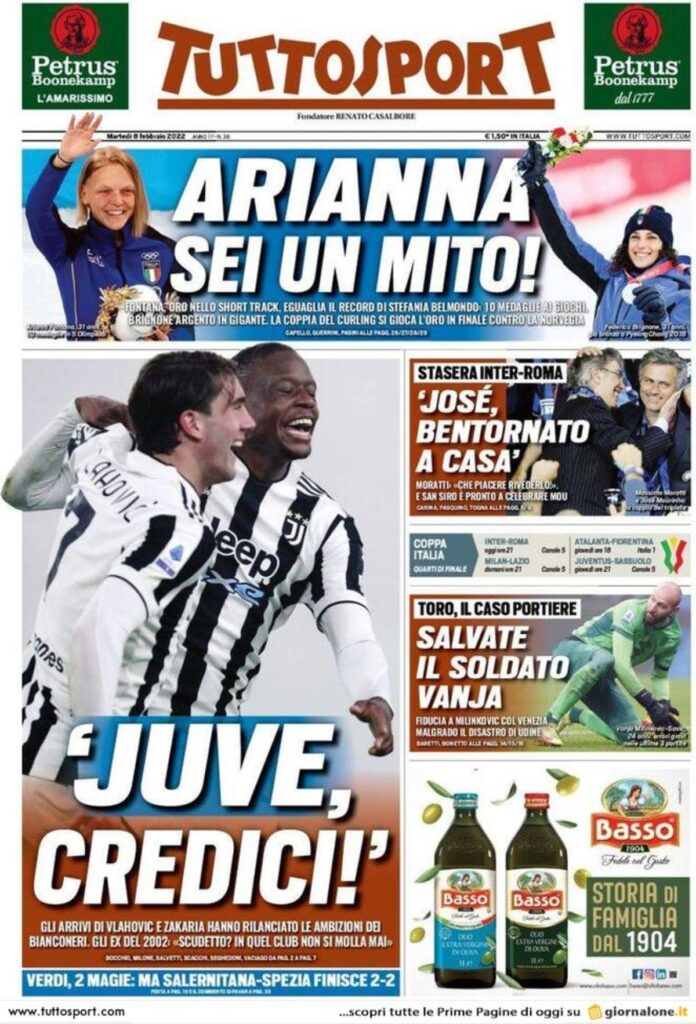 Rassegna stampa Juve: prime pagine quotidiani sportivi - 8 febbraio 2022 36 tuttosport 002614402