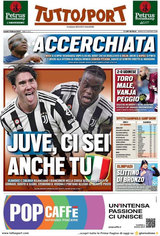 Rassegna stampa Juve: prime pagine quotidiani sportivi - 7 febbraio 2022 37 tuttosport 003517540