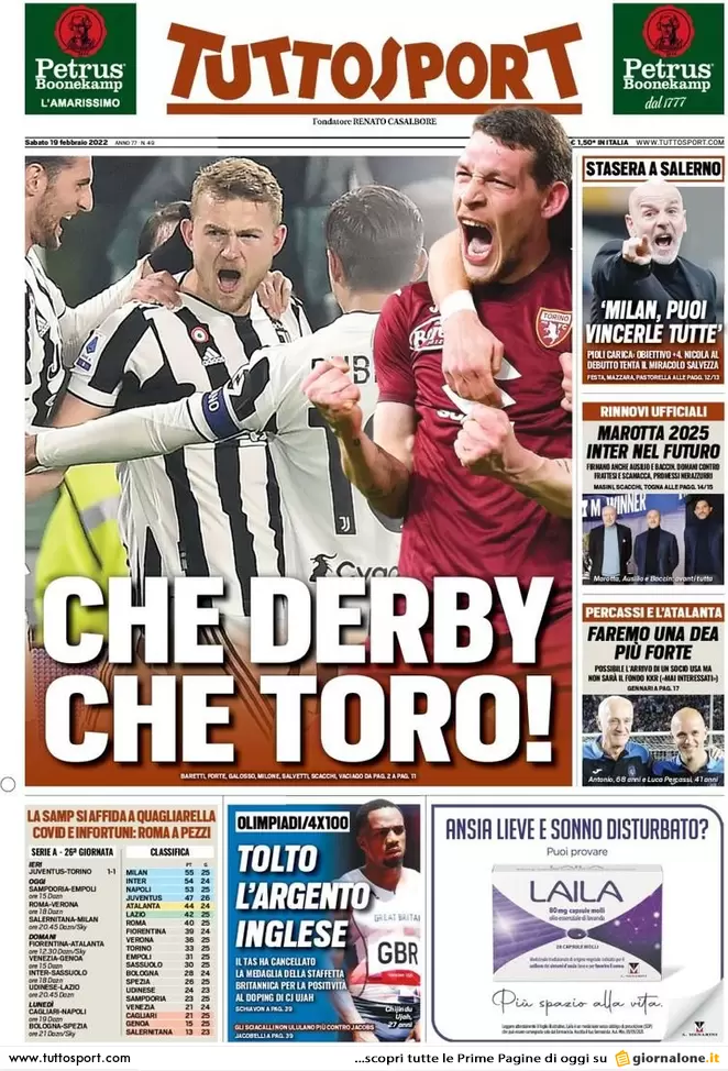 Rassegna stampa Juve: prime pagine quotidiani sportivi - 19 febbraio 2022 36 tuttosport 004236309