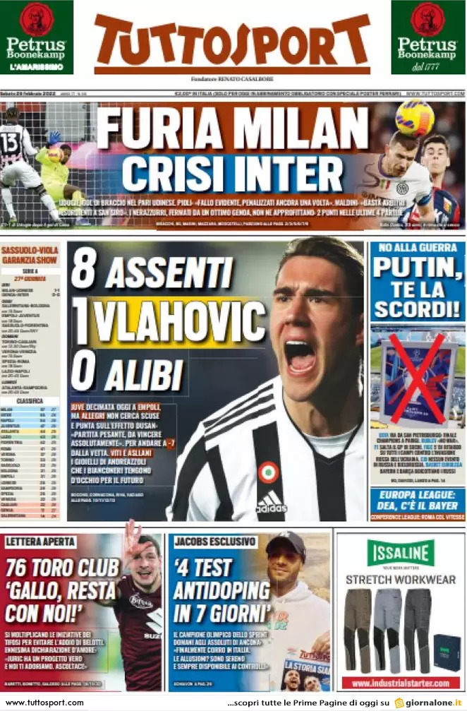 Rassegna stampa Juve: prime pagine quotidiani sportivi - 26 febbraio 2022 37 tuttosport 005949164