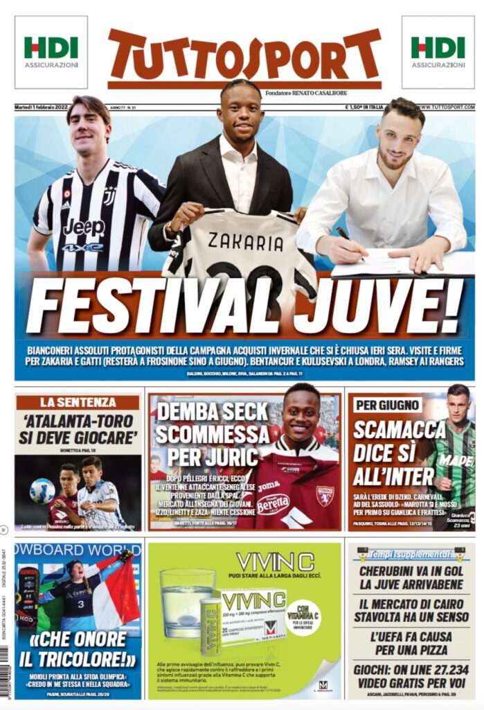 Rassegna stampa Juve: prime pagine quotidiani sportivi - 1 febbraio 2022 37 tuttosport 1 febbraio 2022