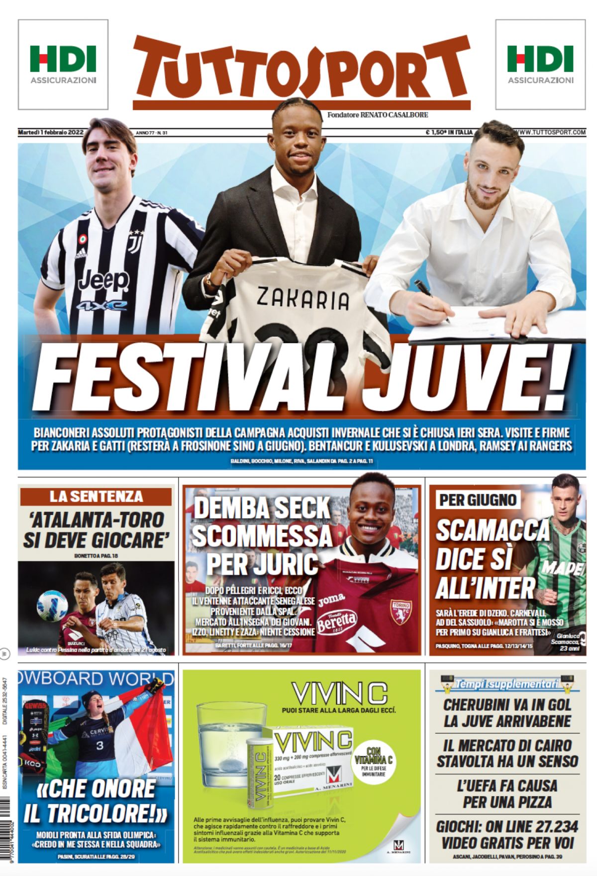 Rassegna stampa Juve: prime pagine quotidiani sportivi - 1 febbraio 2022 36 tuttosport 1 febbraio 2022
