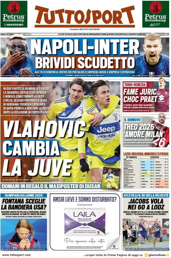 Rassegna stampa Juve: prime pagine quotidiani sportivi - 12 febbraio 2022 36 tuttosport 12 febbraio 2022jpg