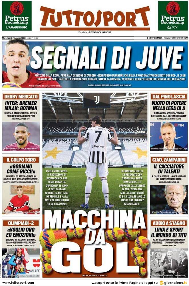 Rassegna stampa Juve: prime pagine quotidiani sportivi - 2 febbraio 2022 37 tuttosport