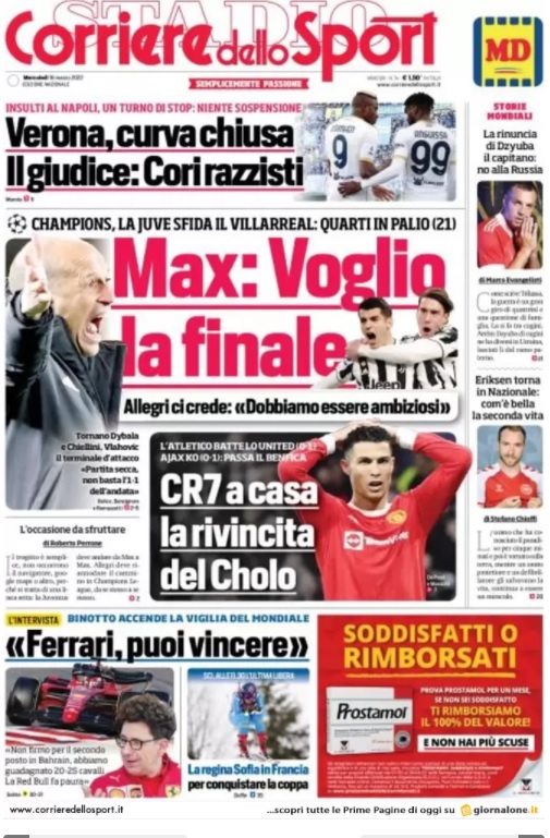 Rassegna stampa Juve: prime pagine quotidiani sportivi - 16 marzo 2022 37 Corriere dello Sport