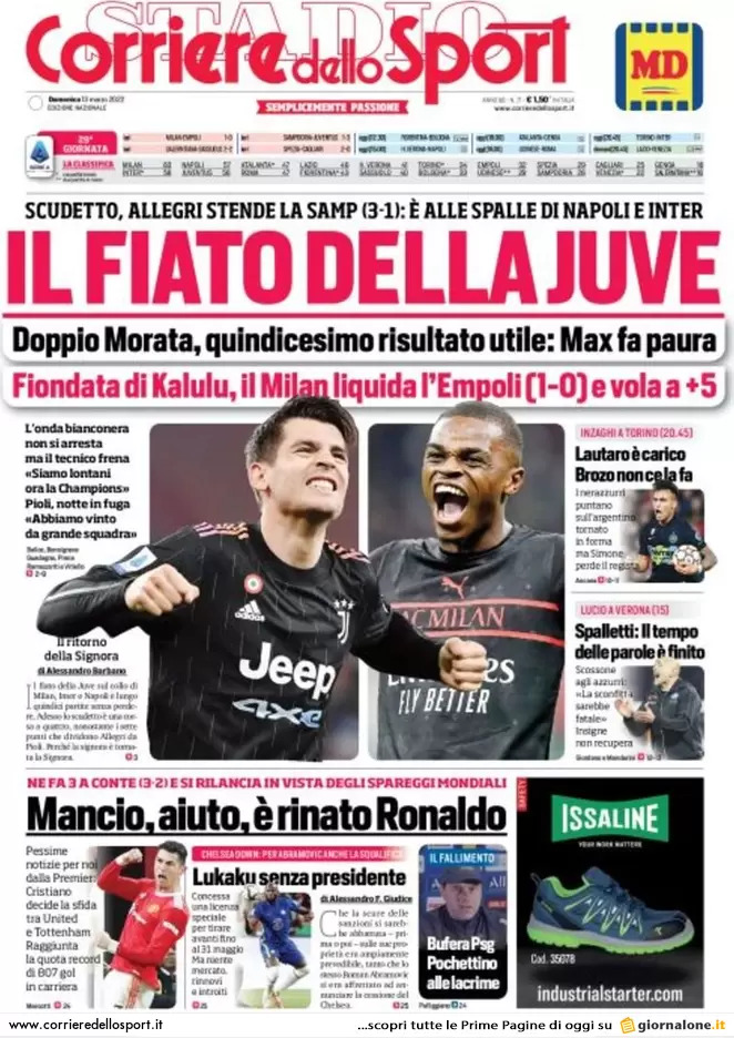 Rassegna stampa Juve: prime pagine quotidiani sportivi - 13 marzo 2022 38 corriere dello sport 003339521
