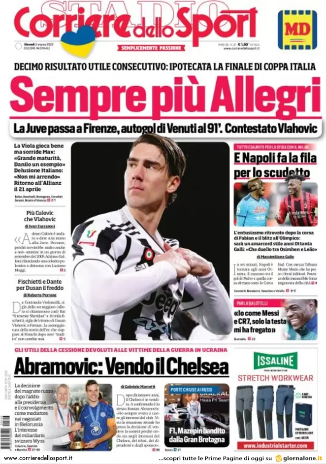 Rassegna stampa Juve: prime pagine quotidiani sportivi - 3 marzo 2022 38 corriere dello sport 010012717