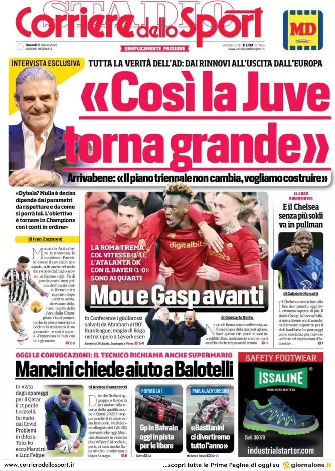 Rassegna stampa Juve: prime pagine quotidiani sportivi - 18 marzo 2022 39 corriere dello sport 063954265