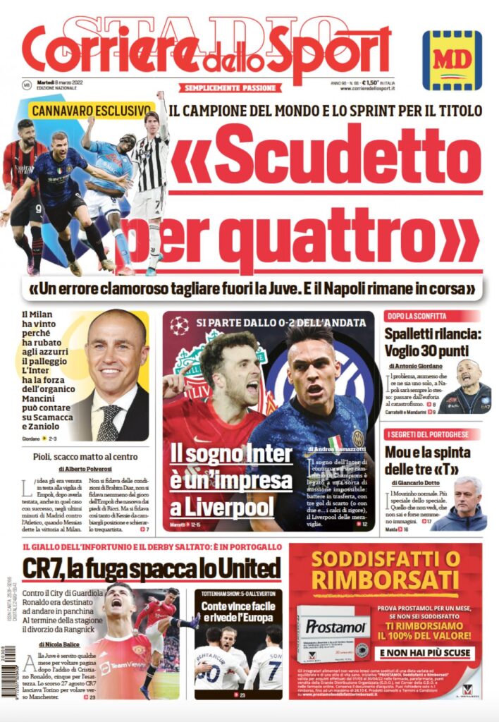 Rassegna stampa Juve: prime pagine quotidiani sportivi - 8 marzo 2022 37 corriere dello sport 8 marzo 2022