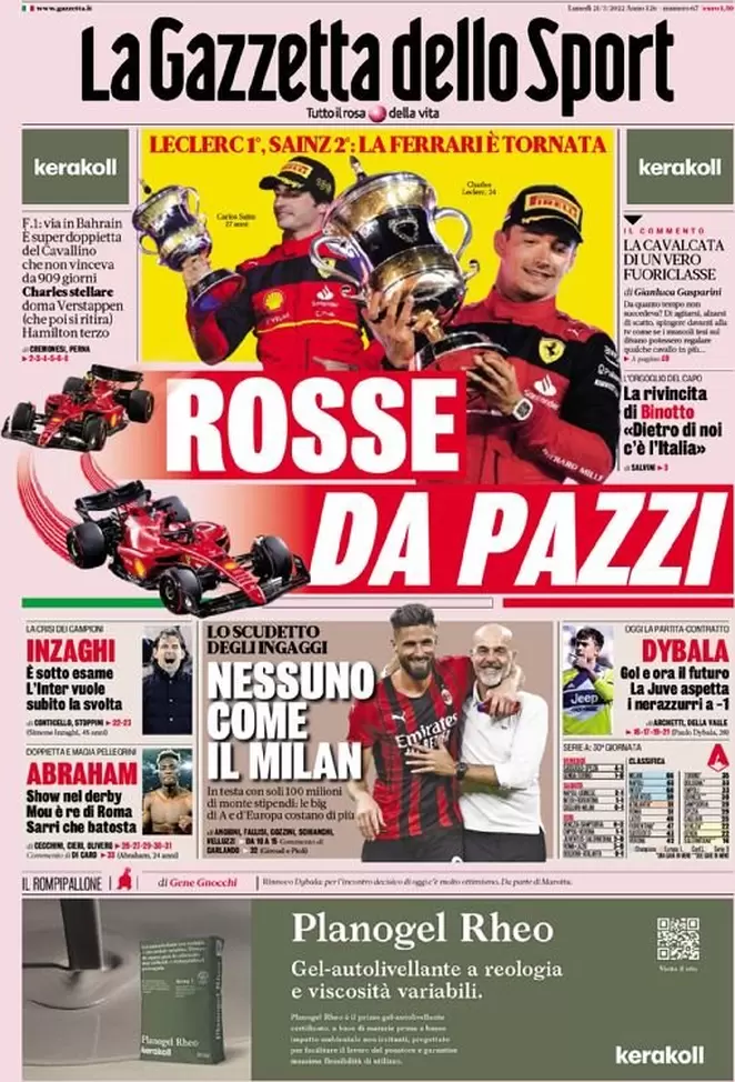 Rassegna stampa Juve: prime pagine quotidiani sportivi - 21 marzo 2022 39 la gazzetta dello sport 005205200