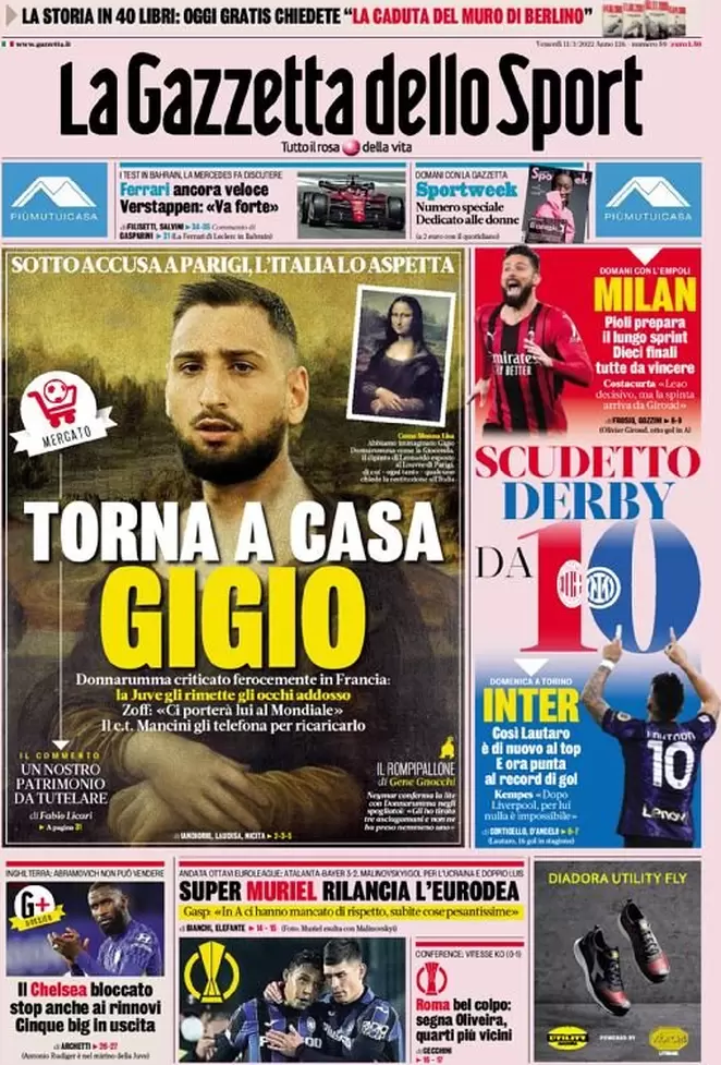 Rassegna stampa Juve: prime pagine quotidiani sportivi - 11 marzo 2022 39 la gazzetta dello sport 005616706