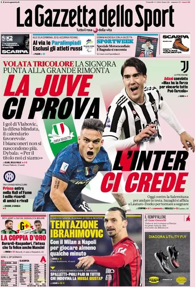 Rassegna stampa Juve: prime pagine quotidiani sportivi - 4 marzo 2022 38 la gazzetta dello sport 005757461