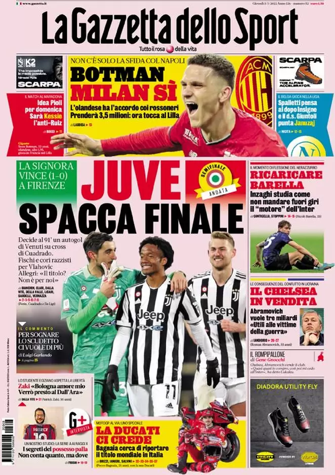 Rassegna stampa Juve: prime pagine quotidiani sportivi - 3 marzo 2022 37 la gazzetta dello sport 010017026