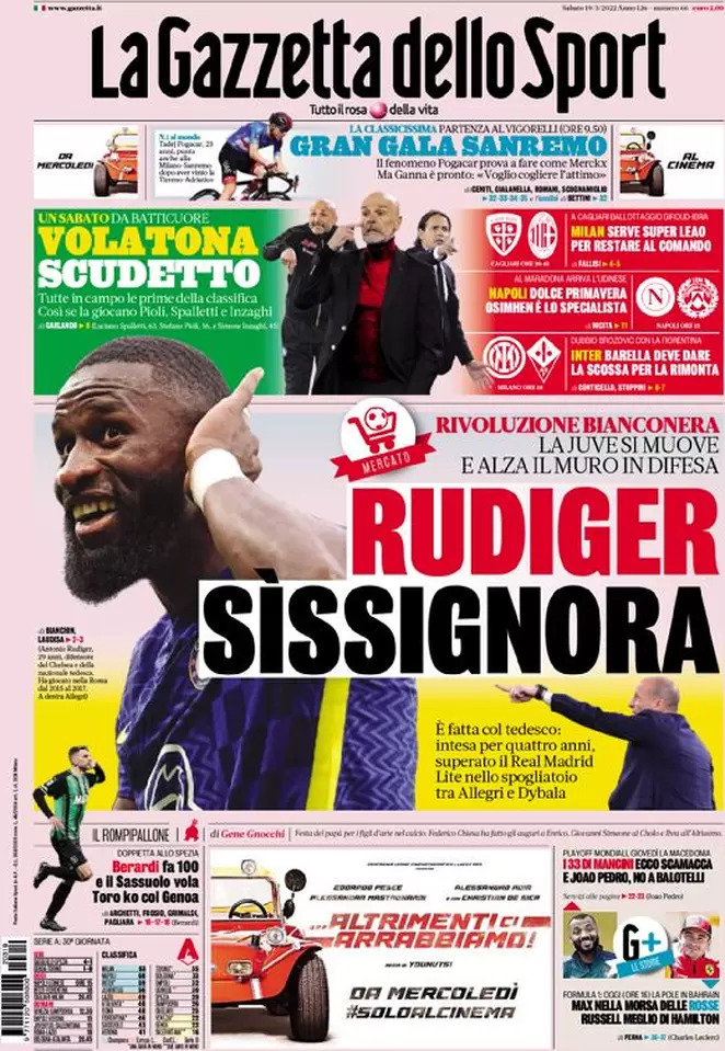 Rassegna stampa Juve: prime pagine quotidiani sportivi - 19 marzo 2022 39 la gazzetta dello sport 010021465