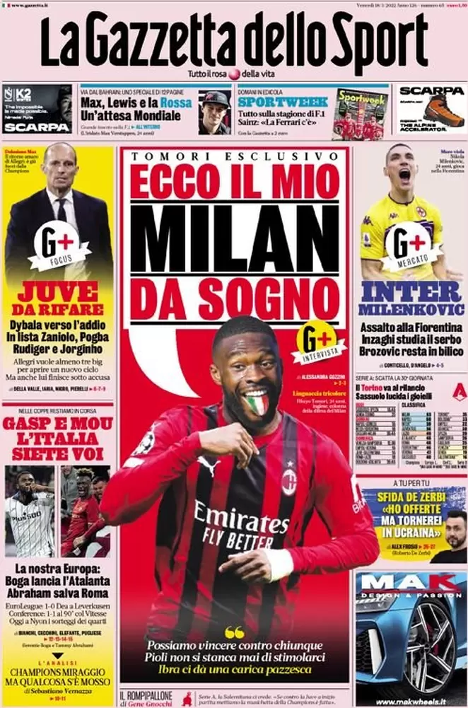 Rassegna stampa Juve: prime pagine quotidiani sportivi - 18 marzo 2022 38 la gazzetta dello sport 010040647