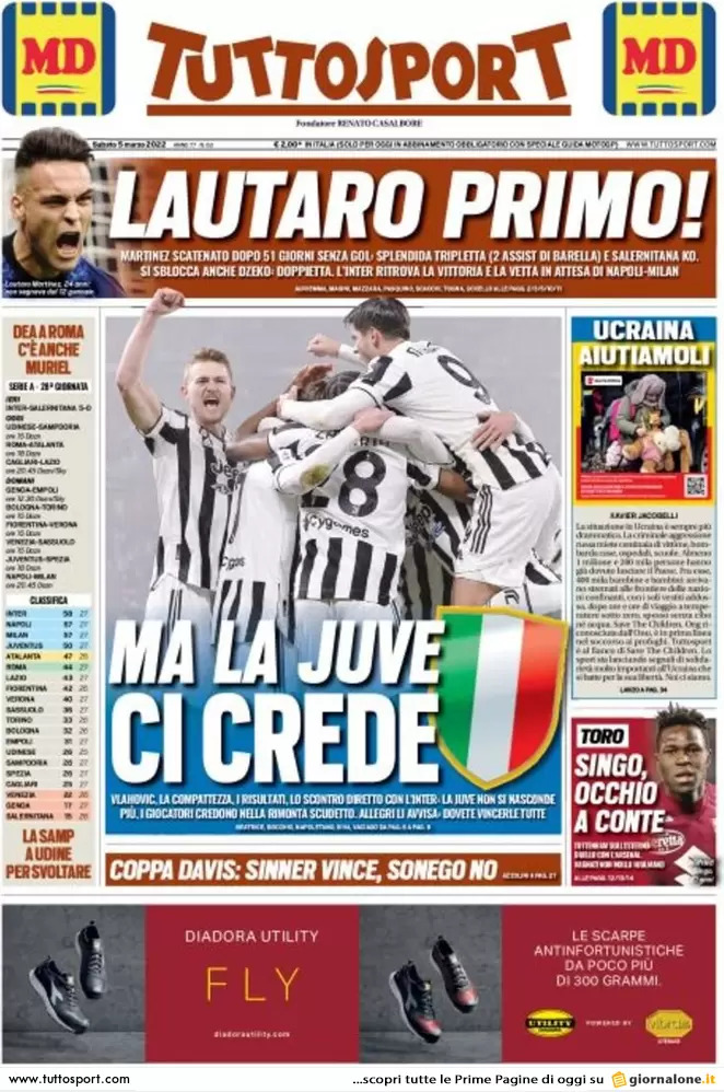 Rassegna stampa Juve: prime pagine quotidiani sportivi - 5 marzo 2022 36 tuttosport 001650178