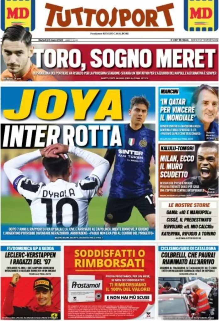 Rassegna stampa Juve: prime pagine quotidiani sportivi - 22 marzo 2022 37 tuttosport 002129004