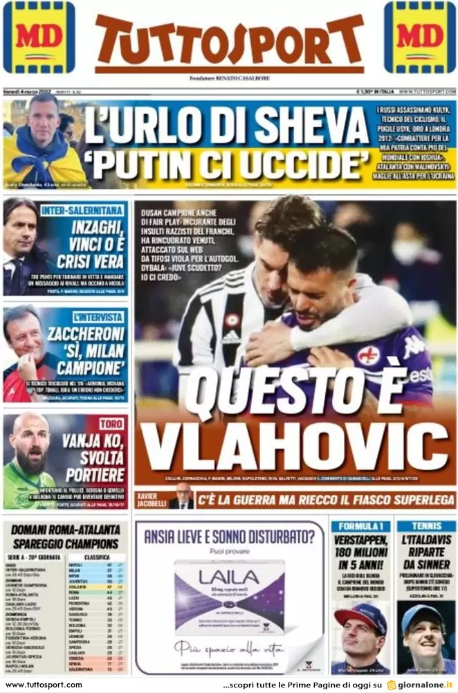 Rassegna stampa Juve: prime pagine quotidiani sportivi - 4 marzo 2022 36 tuttosport 002156372