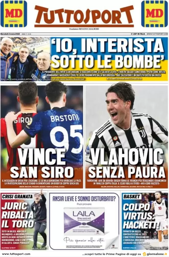 Rassegna stampa Juve: prime pagine quotidiani sportivi - 2 marzo 2022 36 tuttosport 002449038