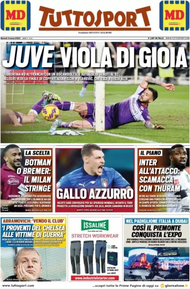 Rassegna stampa Juve: prime pagine quotidiani sportivi - 3 marzo 2022 36 tuttosport 004334525
