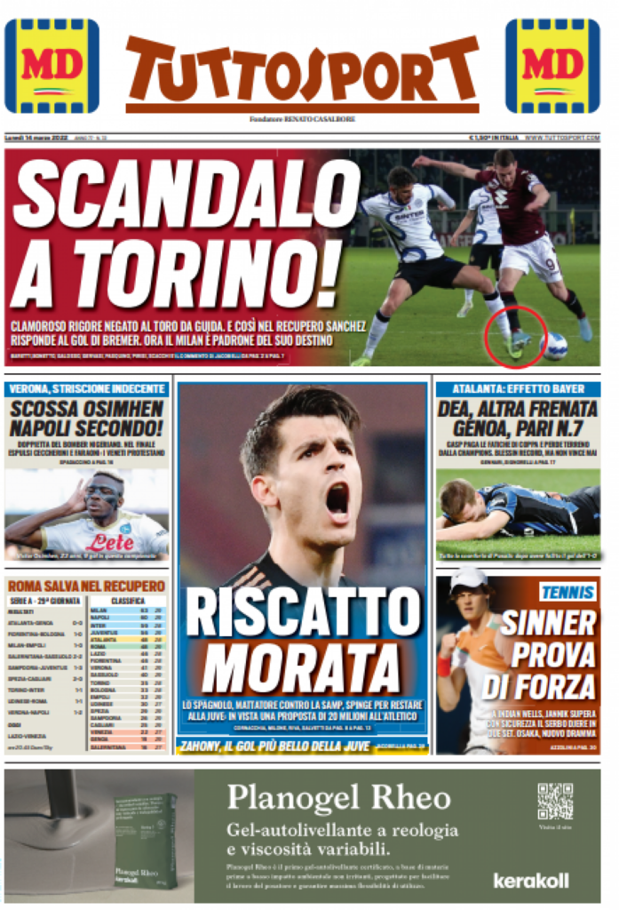 Rassegna stampa Juve: prime pagine quotidiani sportivi - 14 marzo 2022 37 tuttosport 14