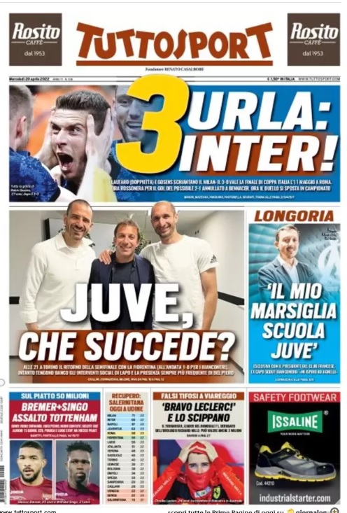 Rassegna stampa Juve: prime pagine quotidiani sportivi - 20 aprile 2022 36 Tuttosport 3