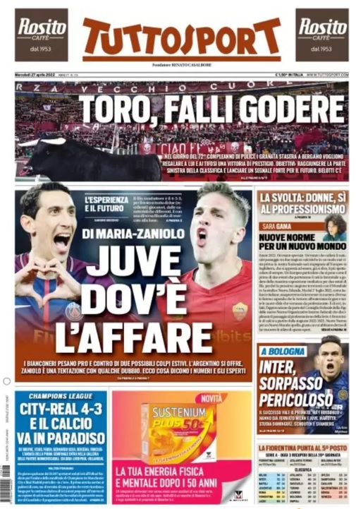Rassegna stampa Juve: prime pagine quotidiani sportivi - 27 aprile 2022 36 Tuttosport 5