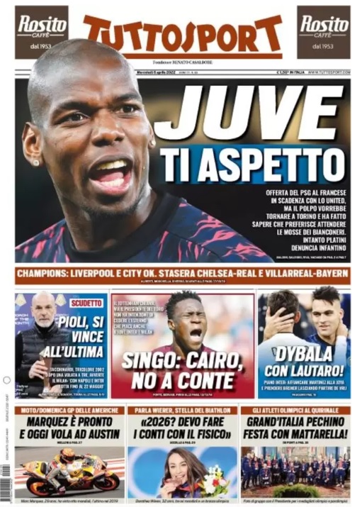 Rassegna stampa Juve: prime pagine quotidiani sportivi - 6 aprile 2022 36 Tuttosport