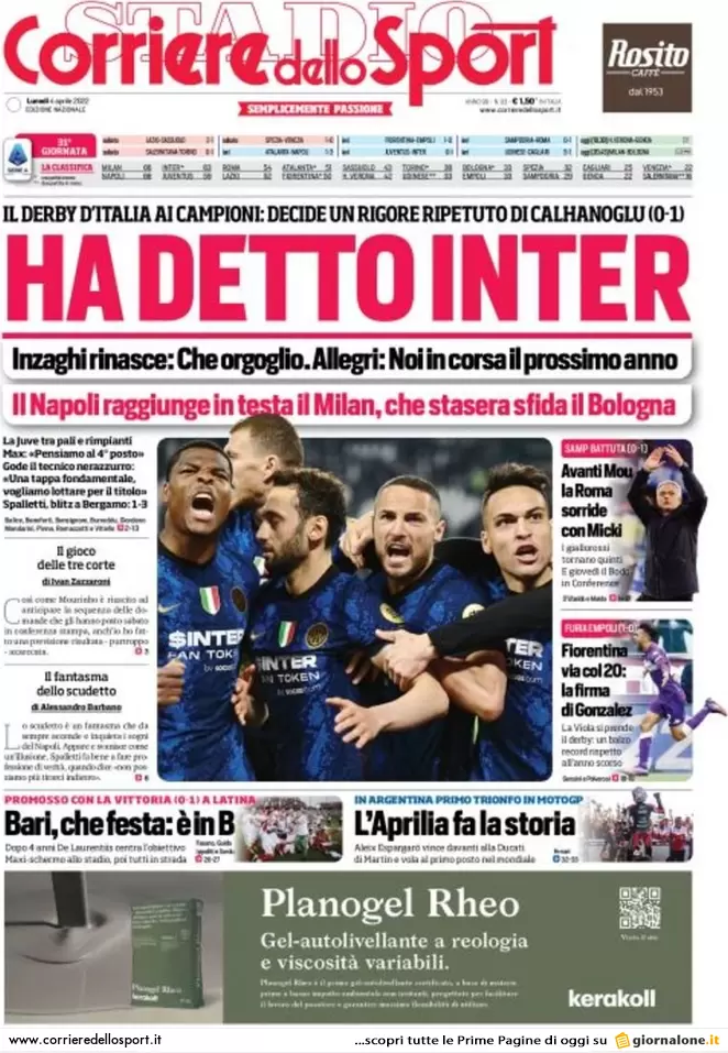 Rassegna stampa Juve: prime pagine quotidiani sportivi - 4 aprile 2022 39 corriere dello sport 010447476