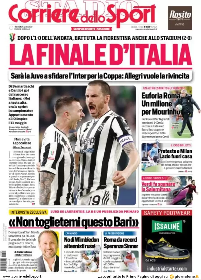 Rassegna stampa Juve: prime pagine quotidiani sportivi - 21 aprile 2022 38 corriere