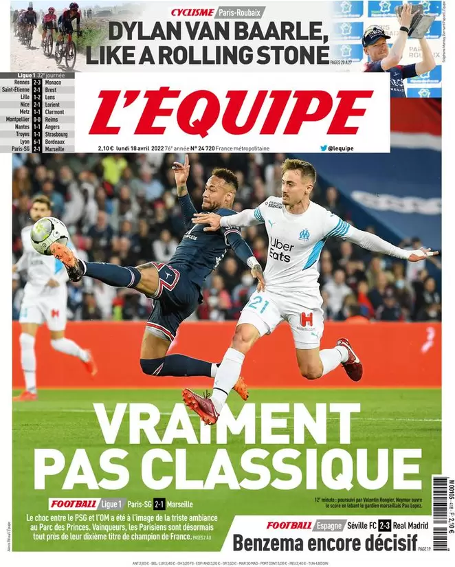 Rassegna stampa Juve: prime pagine quotidiani sportivi - 18 aprile 2022 38 l equipe 003025658