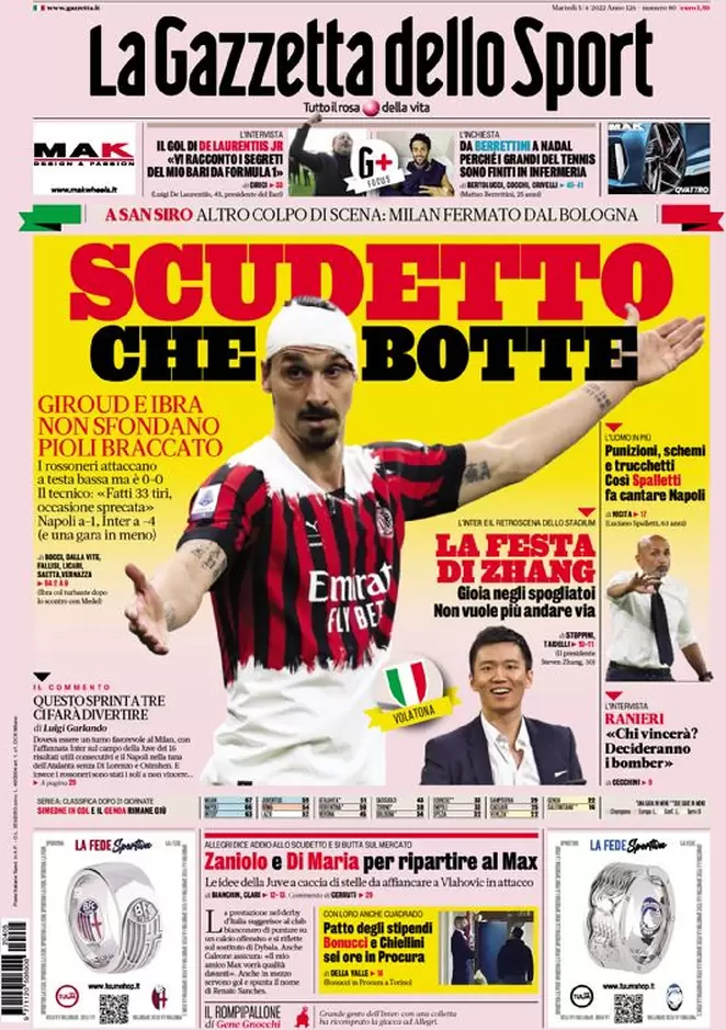 Rassegna stampa Juve: prime pagine quotidiani sportivi - 5 aprile 2022 38 la gazzetta dello sport 005154792