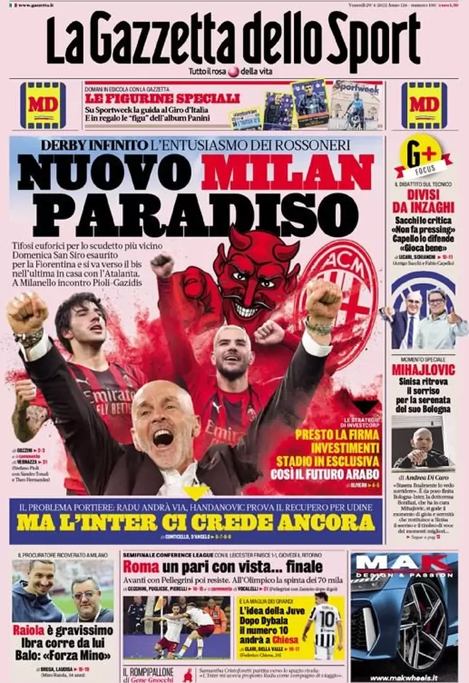 Rassegna stampa Juve: prime pagine quotidiani sportivi - 29 aprile 2022 39 la gazzetta dello sport 005355451