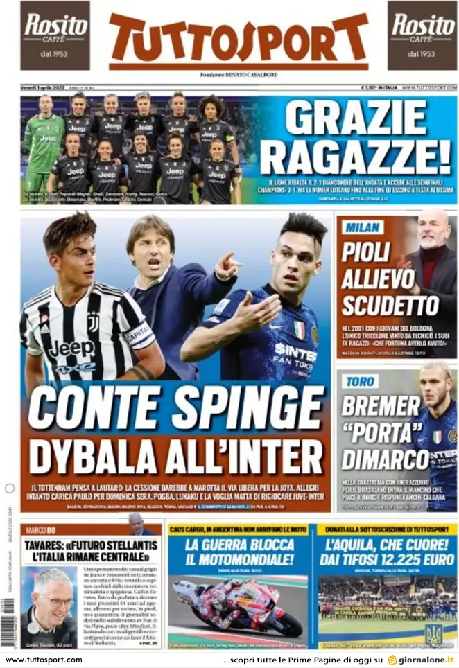 Rassegna stampa Juve: prime pagine quotidiani sportivi - 1 aprile 2022 37 tuttosport 003302860