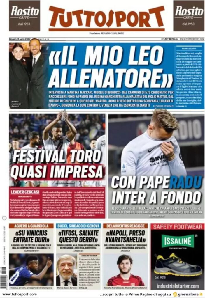 Rassegna stampa Juve: prime pagine quotidiani sportivi - 28 aprile 2022 37 tuttosport 28 aprile 2022 1