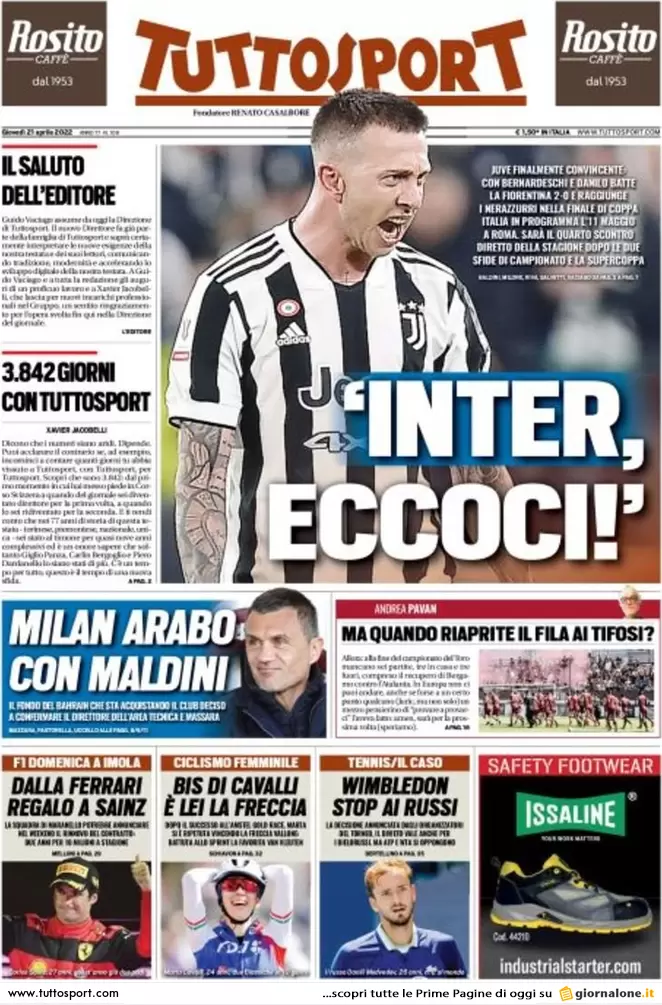 Rassegna stampa Juve: prime pagine quotidiani sportivi - 21 aprile 2022 37 tuttosport